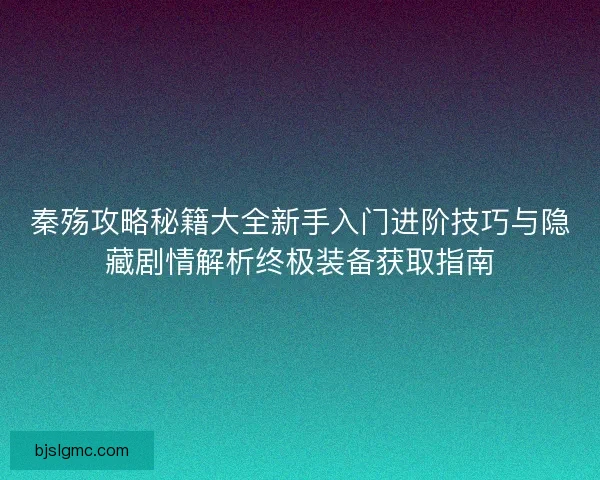 秦殇攻略秘籍大全新手入门进阶技巧与隐藏剧情解析终极装备获取指南