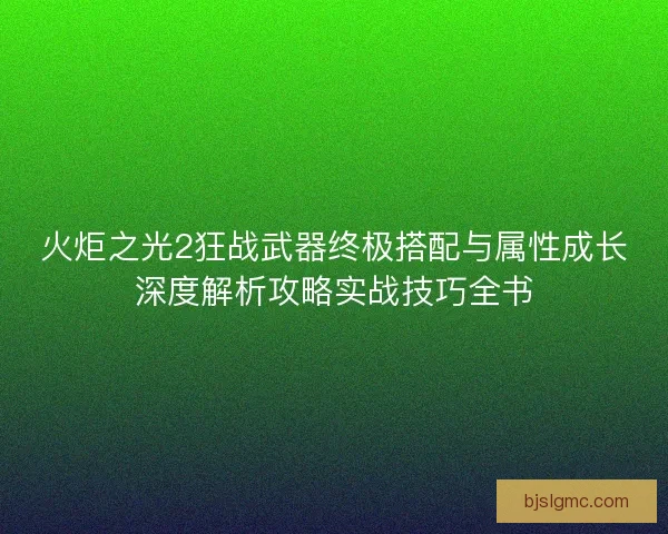 火炬之光2狂战武器终极搭配与属性成长深度解析攻略实战技巧全书